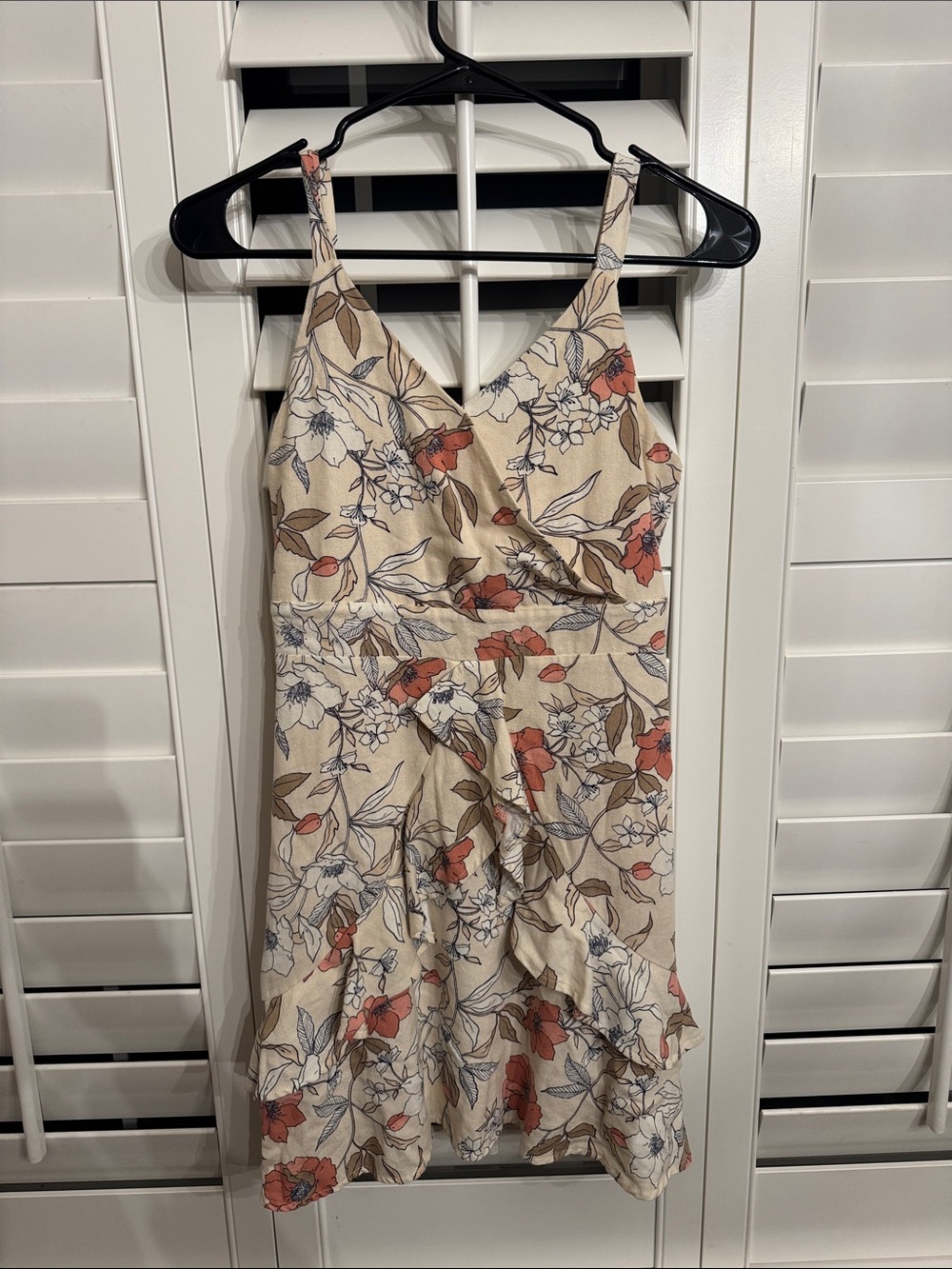 Speechless Beige Floral Mini Dress with Rust and Blue Accents
